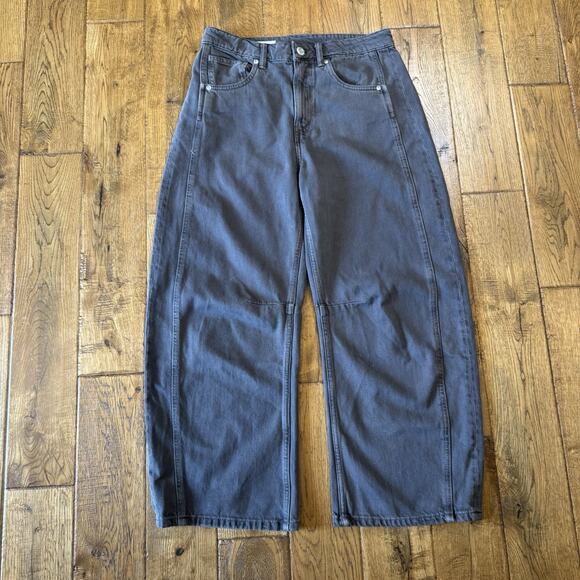 Zara Denim - Zara Barrel Ankle Jeans Womens Sz 2 Wide Leg Grey Denim Cotton Boho Grunge